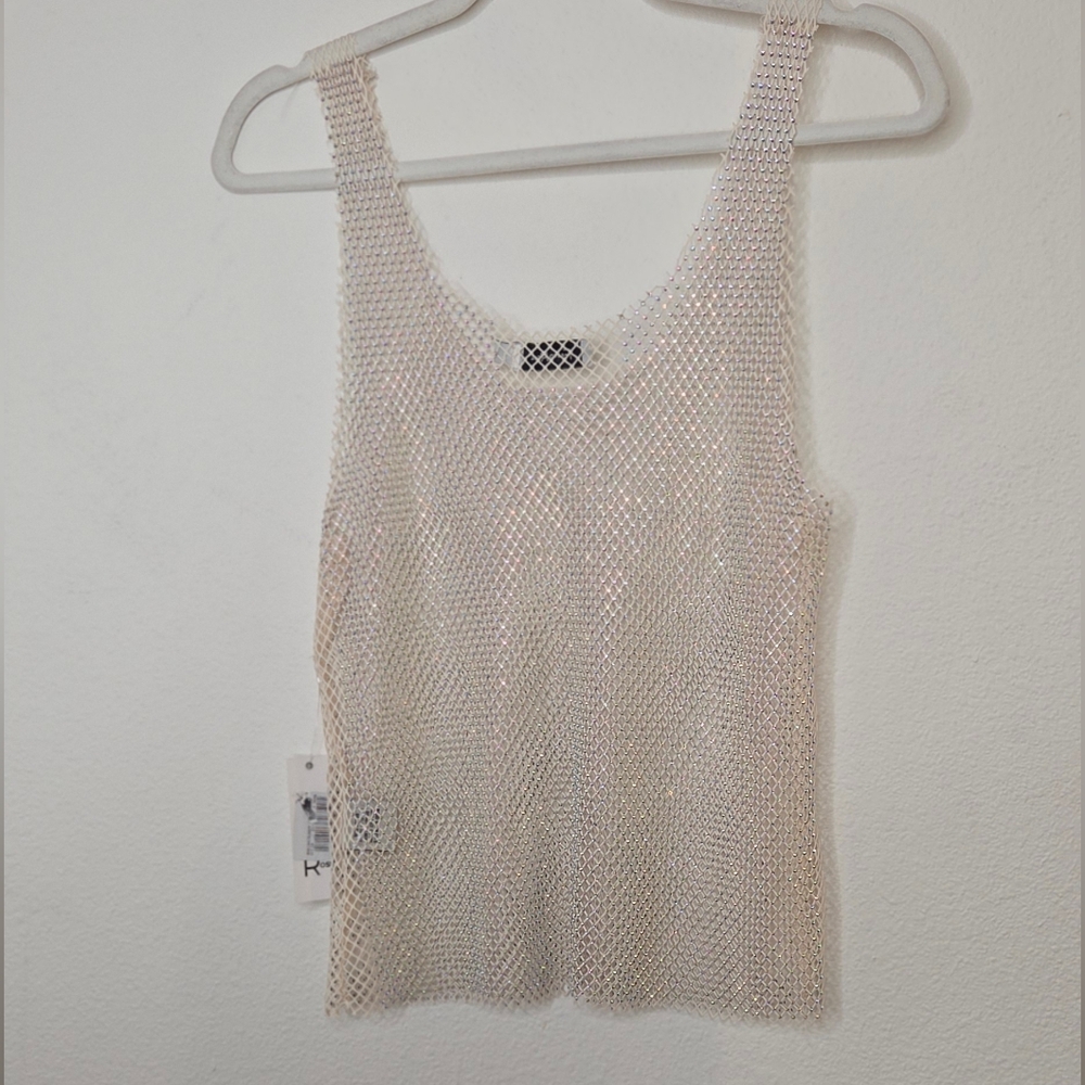 Faded Rose Mesh And Rhinestone Cream Tank Top - Size Medium - Picture 15 of 16